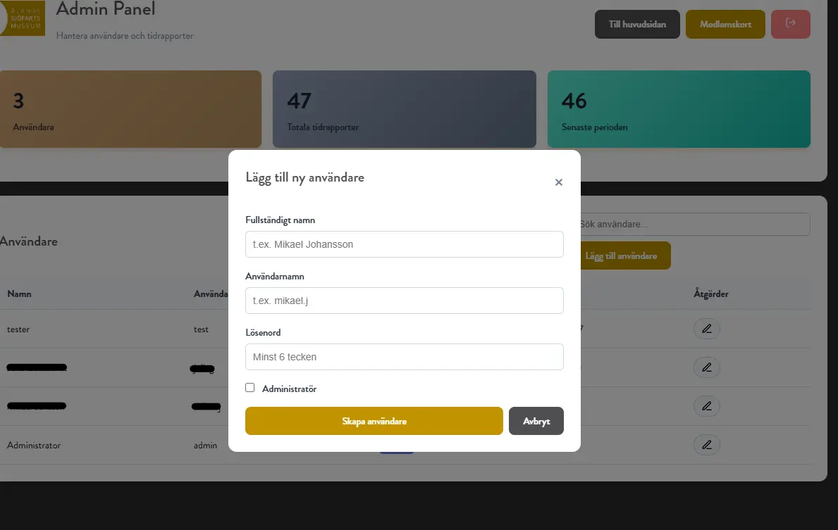 Redigering av användare och pass