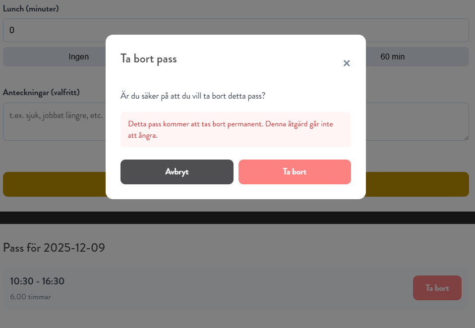 Dialog vid borttagning